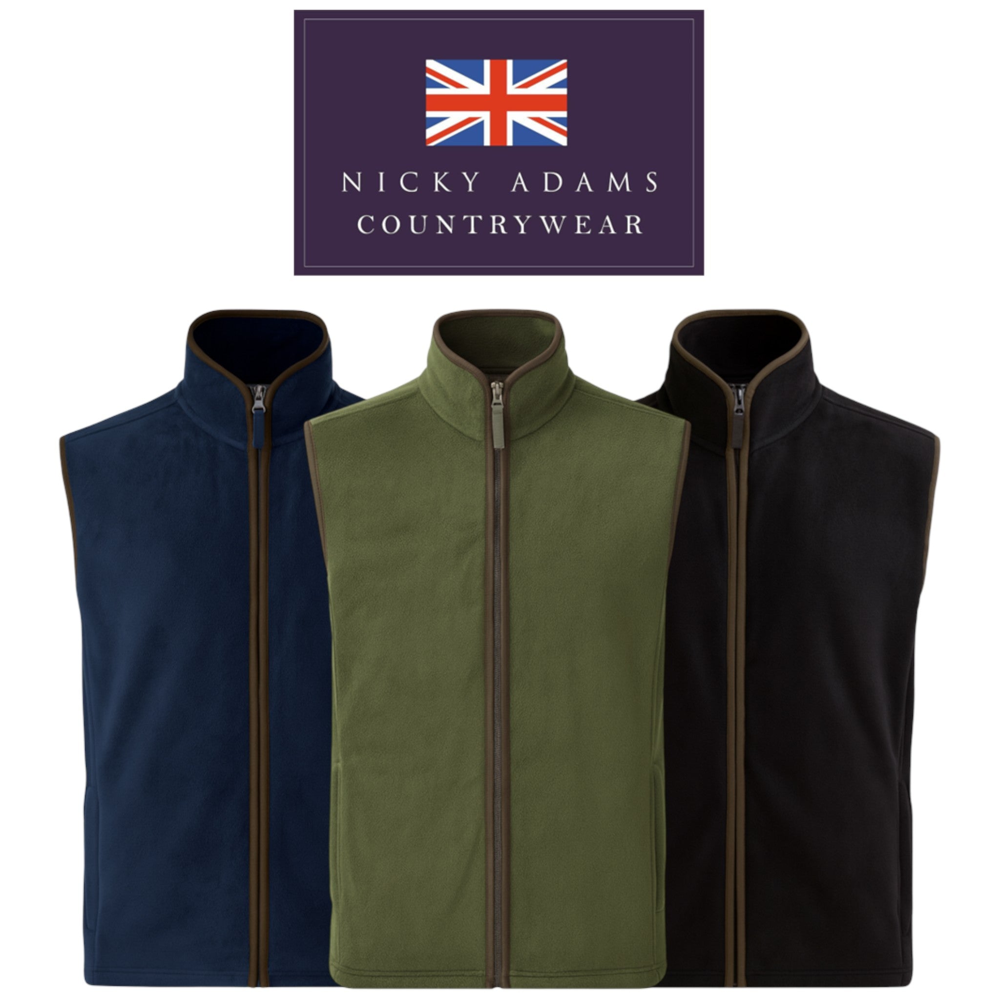Nicky Adams men's navy, green and black fleece bodywarmer – high quality, sleeveless outdoor gilet with 2 zipped side pockets, ideal for walking, fishing, and all-season wear